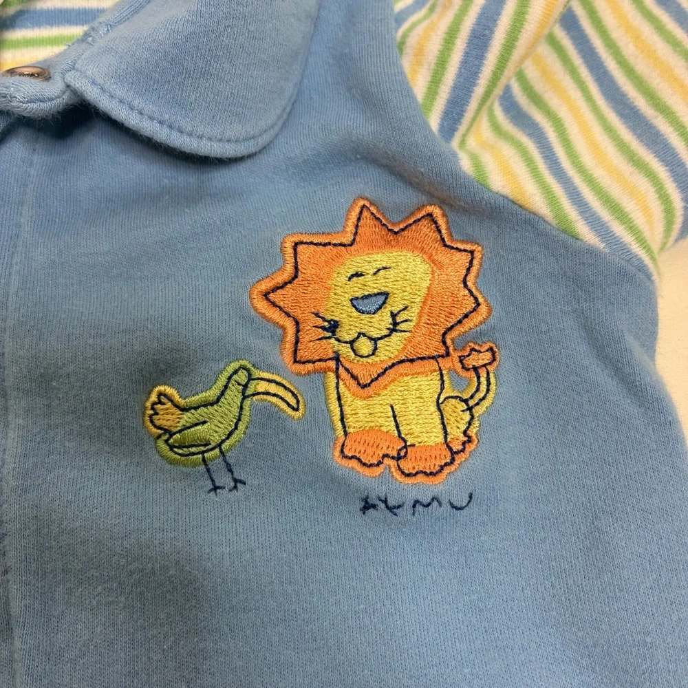 Vintage Carter's Baby 6-9M Footed‎ Sleeper Blue Striped Lion Snap Romper